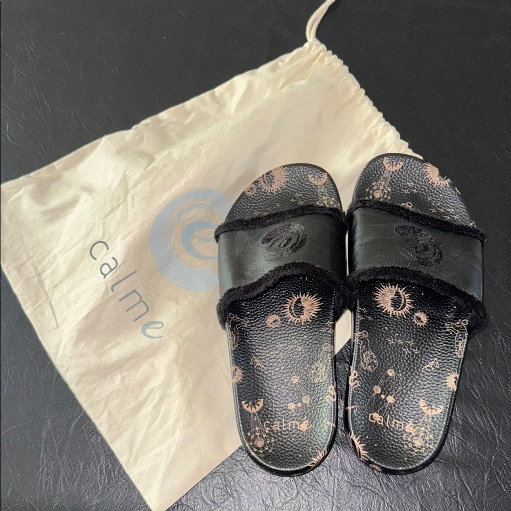 Johnny Was Black and Brown Slides, Like New, Size 7